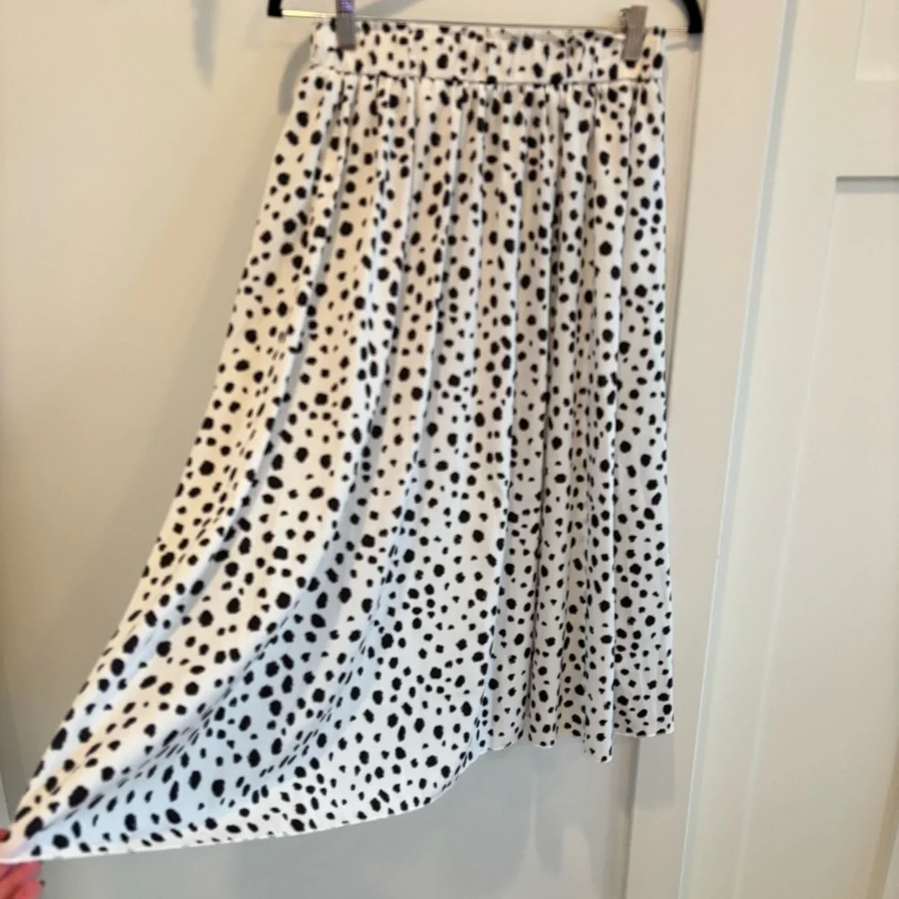 Amazon Womens Polka Dot Animal Print Black White Midi Skirt Elastic Waist Size M